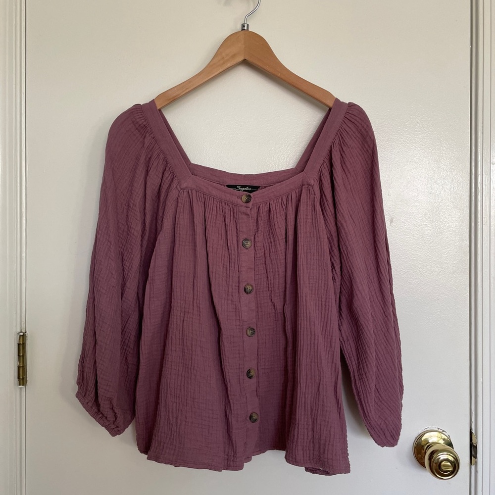 Women's Mauve Gauzy Cotton Button-Down Top